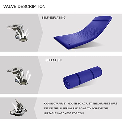 INVOKER Camping Sleeping pad – 3.1 inch UltraThick Elasticity Foam Self-Inflating Insulated Durable Camping Mat Air Mattress with Pillow, for Tent, Car, Camping, Traveling, Blue