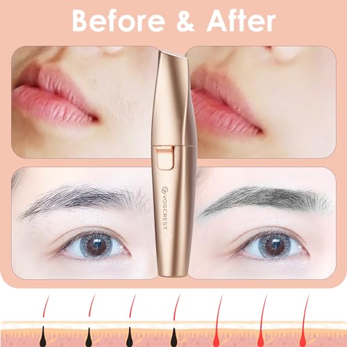 VG VOGCREST Eyebrow Facial Trimmer: 2 in1 Rechargeable Facial Hair Removal and Eyebrow Shaver - Face Lips Body Painless Facial Razor with Built-in LED Light (Rose Gold)