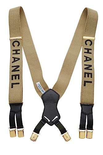 Chanel, Pre-Loved Beige Elastic Logo Suspenders, Beige