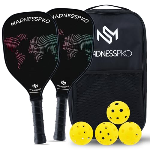 Pickle ball Paddles-Frosted Fiberglass Pickleball Paddle set of 4 Pickleball Rackets,4 Pickleballs,4 Handle Silicone Covers,2 Towels + 1 Pickleball Bag,Lightweight Pickleball Racket Set for All Levels