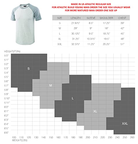 DESPLATO Mens Casual Basic Vintage Active Short Raglan Sleeve Crew Neck Running Hiking T Shirt H.Charcoal/Black S