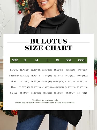Bulotus Women's Long Sleeve Cowl Neck Asymmetrical Hem Tunic Tops with Pockets,Green,Small