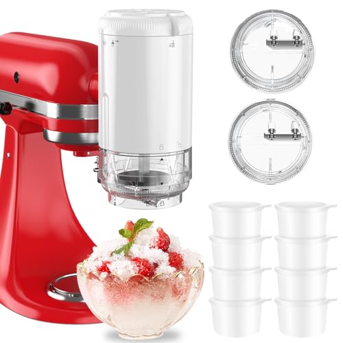 Shaved Ice Attachment for KitchenAid Stand Mixers with 8 Ice Molds, Ice Shaver Attachment, Snow Cone Attachment/Maker with Coarse and Fine Blades