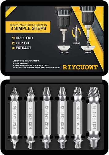 Gifts for Men, 6Pcs Titanium Damaged Screw Extractor Set - Remover for Stripped Head Screws Nuts & Bolts Drill Bit Tools for Easy Removal of Rusty & Broken Hardware High Speed Steel Superb Gift