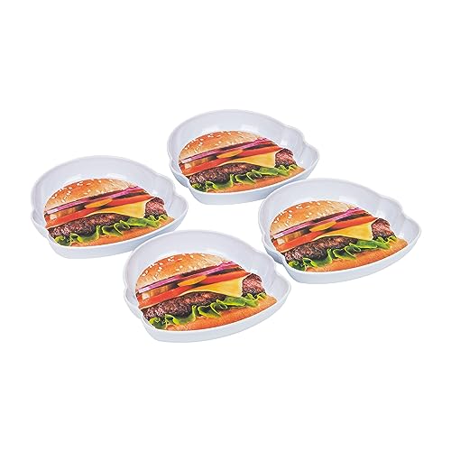 Mind Reader Burger Serving Plate Set, Hosting Essentials, Outdoor Kitchen Accessory, Melamine, 7" L x 7" W x 1" H, 4 pcs, White