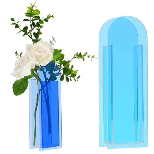 Clear Flower vase Home Art Chic, Unique Rectangular Thin vase, Vintage Small Modern Decor The Mystery of Growth Book vase, Clear vases for centerpieces Cute Small Iridescent vases(Iridescent)