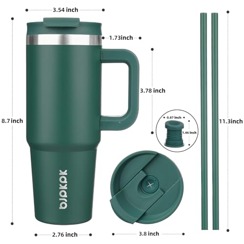 BJPKPK 40 oz Stainless Steel Tumbler With Handle Insulated Tumblers With 2 Straw Travel Coffee Mug With Lid,Turquoise