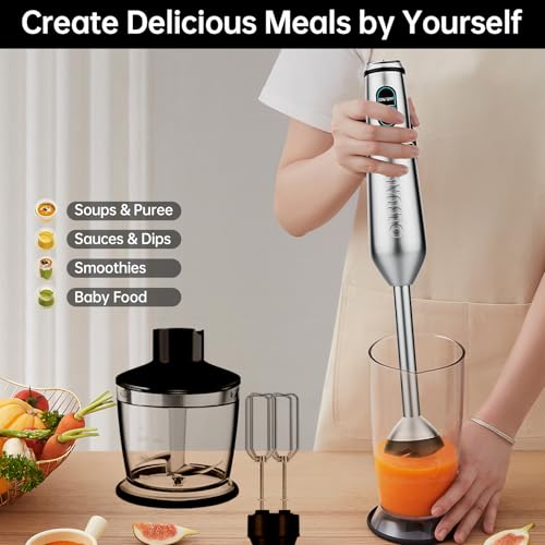 Gavasto Immersion Blender 1000 Watts Scratch Resistant Hand Blender,20 Speed and Turbo Mode Hand Mixer, 3-in-1 Heavy Duty Copper Motor Stainless Steel Smart Stick with Egg Beaters and Chopper