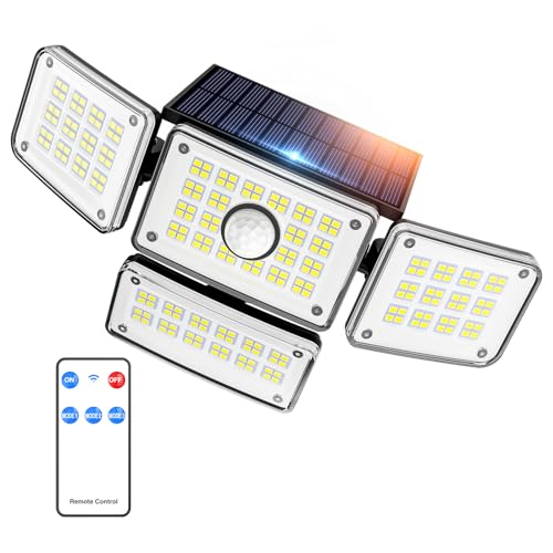 iMaihom Solar Outdoor Lights, 3000LM Solar Motion Sensor Lights, 224 LED 4 Adjustable Heads Solar Powered Security Flood Lights with Remote Control IP65 Waterproof for Wall Outside Yard, 1 Pack