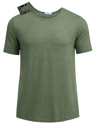 Deyeek Men's Post Surgery Open Back Shirts After Surgery Recovery Short Sleeve Tops Open-Back Adaptive Active T-Shirt for Men Green S