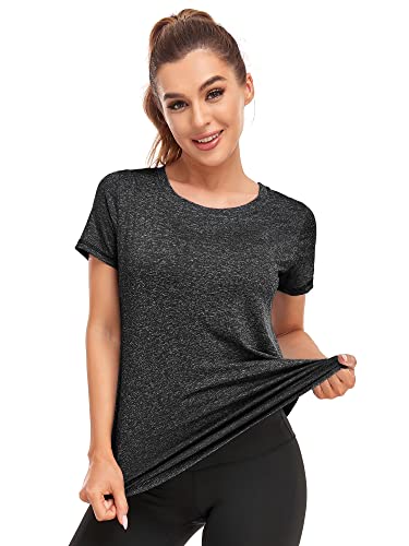 Abrooical Dry Fit Tshirts for Women Relaxed-Fit Short Sleeve Crewneck Workout Yoga Training Tops Print 01 Medium