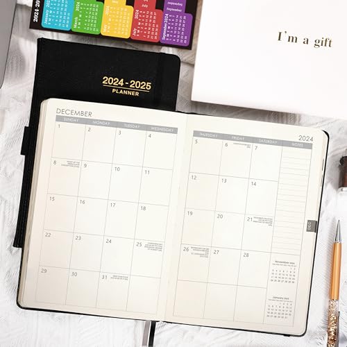 2024-2025 Planner - 2024-2025 Weekly Monthly Planner, July 2024 - June 2025, 5.85'' x 8.5'' Academic Planner 2024-2025 with Leather Cover, Pen Holder, Elastic Closure, 24 Ruled Pages