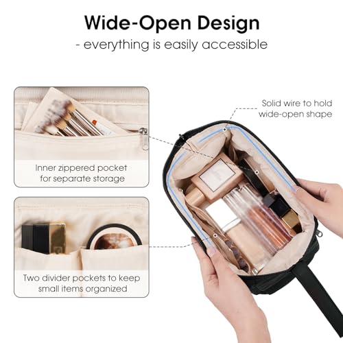 Narwey Large Checkered Makeup Bag Women Wide-open Make up Bag Travel Cosmetic Bag Organizer Toiletry Bag for Cosmetics Toiletries Accessories (Light Checkerboard)