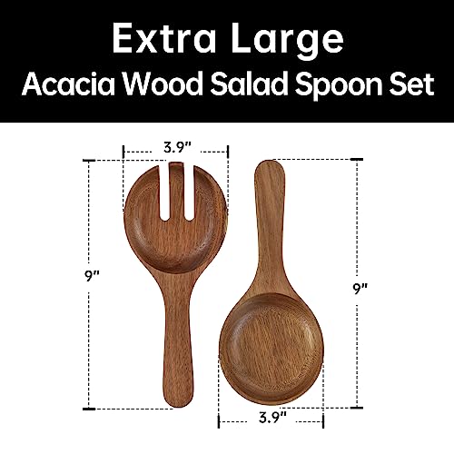 KITEISCAT Extra Large Glass Salad Bowl Set - Salad Bowls for Party with Acacia Wood Base and Salad Serving Utensils - Elegant and Practical Kitchen Must-Have