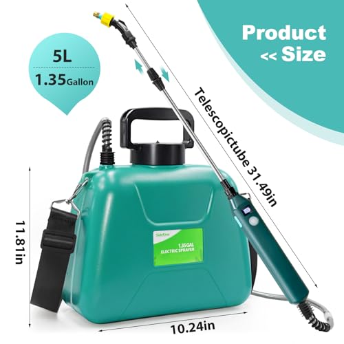 SideKing 1.35 Gallon/5L Battery Powered Sprayer, Electric Sprayer with USB Rechargeable Handle, Battery Indicator, Garden Sprayer with Telescopic Wand, 3 Nozzles, Adjustable Shoulder Strap (Blue)