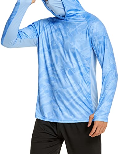 COOrun Mens Fishing Hoodies with Face Mask UPF 50 Long Sleeve Rash Guards Hooded SPF Sun Shirts for Men Camo Hiking Shirt