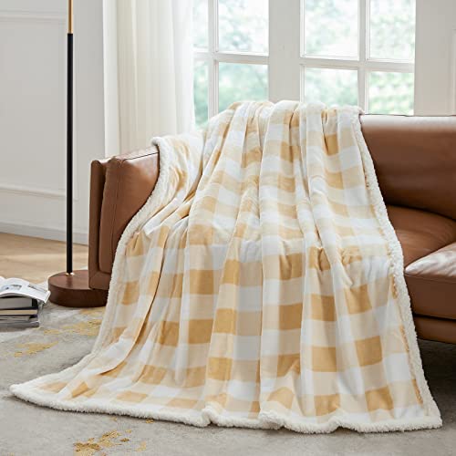 Touchat Sherpa Buffalo Plaid Throw Blanket, Fuzzy Fluffy Soft Cozy Blanket, Fleece Flannel Plush Microfiber Blanket for Couch Bed Sofa(60" X 70", Beige)