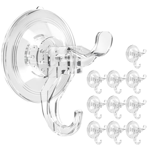 ANDGOO Suction Cup Hooks, 10 Pack Strong Vacuum Suction Cup for Shower Removable Wall Suction Cup Hangers for Bathroom, Kitchen Suction Holder for Window Glass, Door (Black)