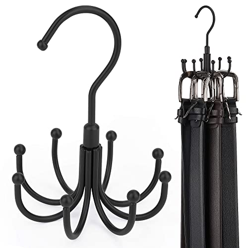 ZEDODIER Belt Hanger, Rotatable Belt Rack Closet Accessories Organizer, Maximum 24 Storage Capacity, Hanging Holder Storage Hook for Belt, Bra, Tank Top, Tie, Scarf, Purse, Black