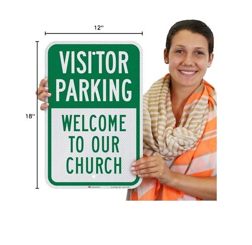 "Visitor Parking - Welcome To Our Church" Sign By SmartSign | 12" x 18" 3M Diamond Grade Reflective Aluminum