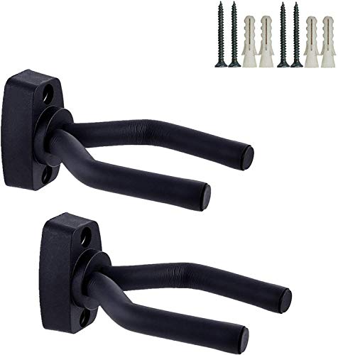 CC CAIHONG Guitar Wall Mount Hanger 2 Pack, Guitar Hanger Wall Hook Holder Stand Display Black with Screws - Easy to Install - Fits All Size Guitars, Bass, Mandolin, Banjo, Ukulele