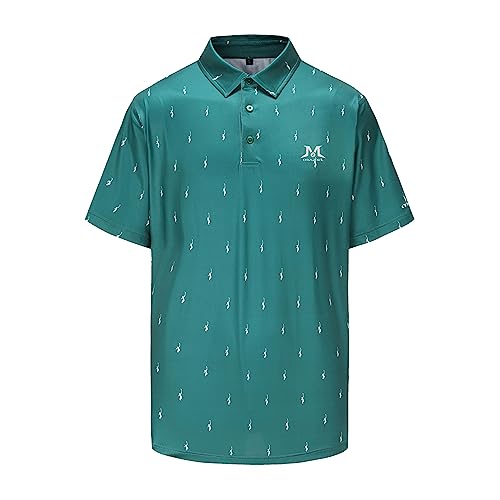 MAZEL Golf Shirts for Men Moisture Wicking Dry Fit Performance Print Short Sleeve Golf Polo Shirts (as1, Alpha, m, Regular, Regular, Dark Green)