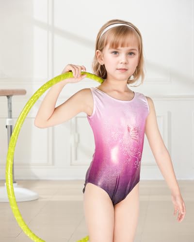 JiAmy Gymnastics Leotards for Girls with Bow Back, Sparkly Dance Unitards with Shorts Ballet Biketards Outfit Gradient Red 3-4 Years