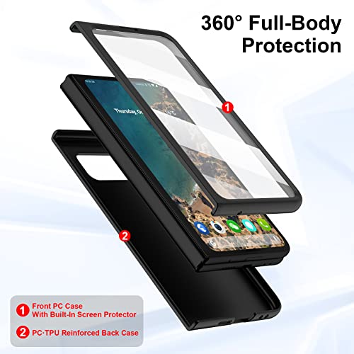 Compatible for Google Pixel Fold Case with Built-in Glasses Screen Protector,Full Body Protection Hard PC Slim Shockproof Protective Phone Case for Google Pixel Fold 5G 2023 (Black)