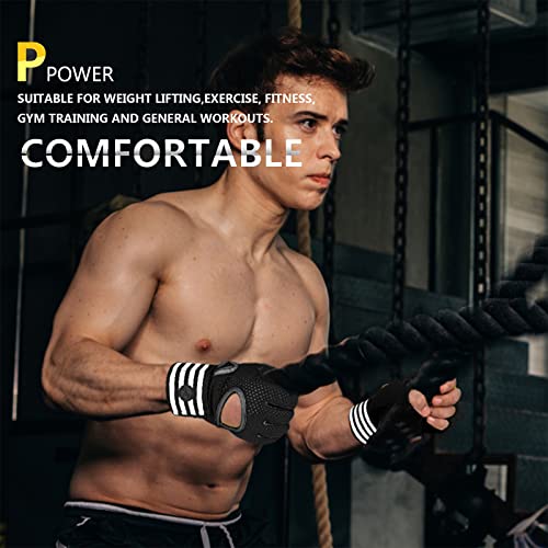 MOREOK Weight Lifting Gym Workout Gloves with Wrist Wrap for Men/Women-[3/4 Finger] [Curved Open Back] Fitness Gloves for Weightlifting,Exercise,Training,Pull ups,Fitness,Rowing B-S