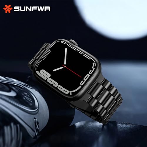 SUNFWR Compatible with Apple Watch Band 42mm for Men Women, Stainless Steel Metal iWatch Band with Case for Apple Watch Series 10 (Starlight, 42mm（10 Series)