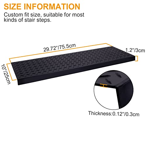 Spurtar Rubber Stair Treads, 30" x 10" 3PCS Outdoor Rubber Stair Treads Non-Slip, 30 Inch Rubber Stair Treads for Wooden Steps, Skid Resistant Stair Treads for Concrete Marble Tile Metal Stairs Black