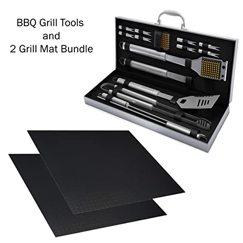 7-Piece Stainless-Steel BBQ Cooking Utensils Set - Barbecue Grill Accessories with Aluminum Portable Handled Storage Case by Home-Complete (Silver)