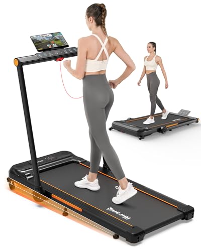 YUEJIQI Walking Pad with Incline, 3.5HP Foldable Treadmill for Home Office Small Space, Portable Walking Treadmill Under Desk 300 Lbs with 12 Preset PROG, LED Display, Speaker and Phone Holder