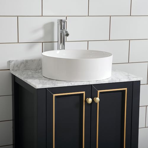 Homecart 24 inch Black Bathroom Vanity Sink Combo Modern Painted Bathroom Vanity Cabinet with Marble Countertop, Round Sink, Pop Up Drain, Mirror, Solid Wood