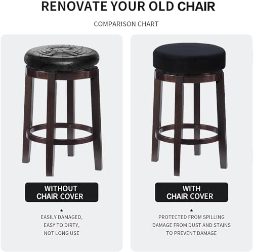 Deisy Dee 4pcs Velvet Stretch Round Bar Stool Seat Covers,Barstool Covers Slipcovers for 15.5-20 inch Stool Chair (4, Black, 15.5-20 INCH)