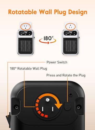 GiveBest 800W Wall Outlet Space Heater with Remote,LED Display Small Plug in Electric Heater with Adjustable Thermostat and Timer for rv and Home Office Bathroom Indoor Use,ETL Listed