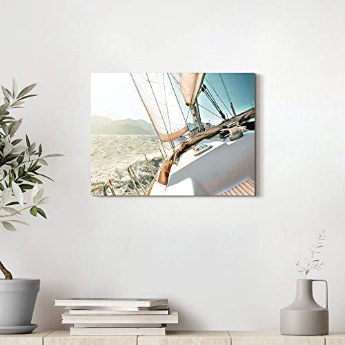 ARTISTIC PATH Sailboat Picture Seascape Wall Art: Nautical Artwork Print on Canvas Painting for Bedrooms (16" W x 11" H,Multi-Sized)