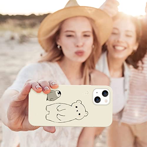 QISHANG Cute Bear Penguin White Liquid Silicone Case Compatible with iPhone 13,Soft Shockproof Protection Cover with Soft Microfiber Lining Kawaii Unique Funny Animal Designed for iPhone 13 Case Girls