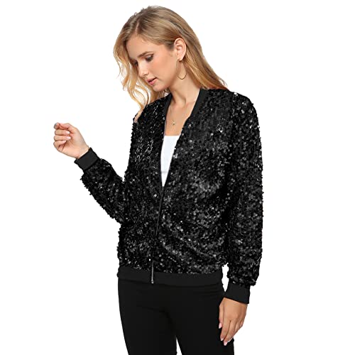 Yutuwomsfushi Womens Sequin Jacket Bomber Sparkly Jackets Concert Outfit Christmas Jackets Sequin Blazer Coat Birthday Party (Medium, Pink
