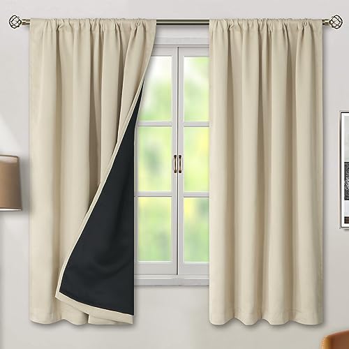 BGment Beige Full Blackout Curtains with Thermal Insulation Liner Curtains 108 Inches Long，Rod Pocket and Back Tab Double Layer Room Darkening Window Curtains for Bedroom(52 x 108 Inch, 2 Panels)