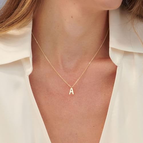 HANLI Initial Necklaces for Women - 14k Gold Plated Dainty Letter Necklace Alphabet W Necklace Personalized Monogram Name Necklace Gold Initial Necklace for Women Simple Jewelry