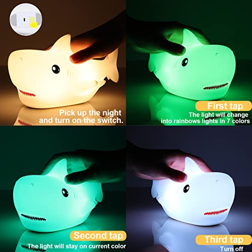 Tremdwoto Shark Night Light for Kids with 7 Colors, Rechargeable Squishy Silicone LED Nightlight Lamp as Birthday Christmas Gifts for Baby Boys Children Toddlers Tween Girls Nursery