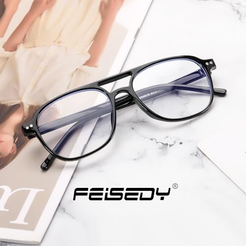 FEISEDY Blue Light Blocking Glasses Women Men Square Computer Lightweight Pilot Glasses Anti Eyestrain & UV Glare B0141