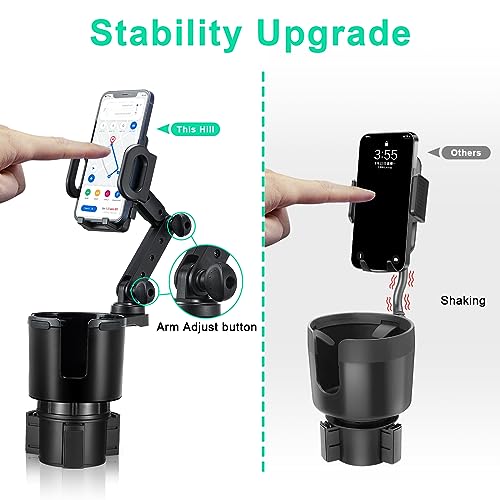 Car Cup Holder Expander Adjustable Base with Phone Mount THIS HILL 360° Rotation Cup Holder Cell Phone Holder for Car Compatible with iPhone All Smartphones