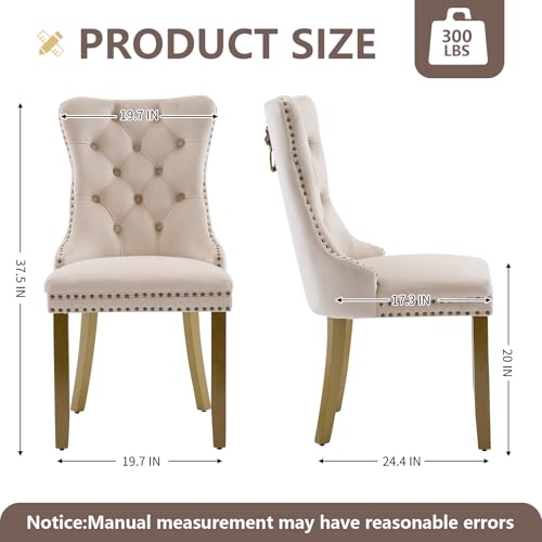 Upholstered Dining Chairs Set of 2, Velvet Dining Room Chairs with Back Ring Pull Trim and Solid Wood Legs, Tufted Wingback Kitchen Chair Perfect for Dining Room,Living Room,Kitchen(Blue)