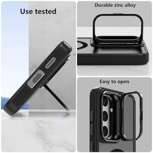 Jasmeas for Samsung Galaxy S24 Case with 2 Pcs Screen Protector, [Compatible with MagSafe] Built-in Camera Ring Stand, Translucent Matte Protective Cover Magnetic Phone Case for Galaxy S24 Black