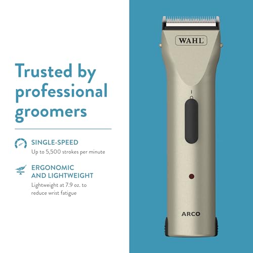 Wahl Professional Animal Arco Pet, Dog, Cat, and Horse Cordless Clipper Kit, Champagne (8786-452)