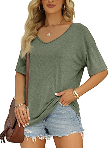 MIROL Women's Half Sleeve T Shirts Fashion V Neck Oversized Loose Tops Solid Casual Basic Blouses