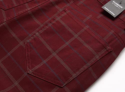 YIHUILONG Plaid Pants for Men, Stretch Mens Slim Fit Dress Pants Skinny Flat-Front Fashion Business Casual Chinos Pants Yellow T31 30