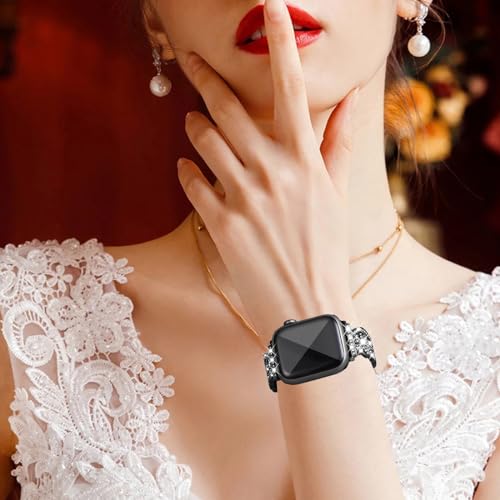 WINGLE for Apple Watch Bands 40mm 41mm 38mm for Women Series 9 8 7 6 5 4 3 2 1 SE, Sparkle Angel Wings Bling Diamond Rhinestone Apple Watch Metal Band Dressy Chain Bracelet for iWatch, Black